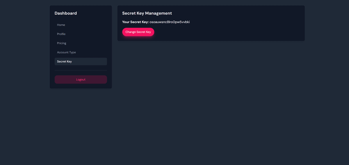 Retrieving the login key from the dashboard